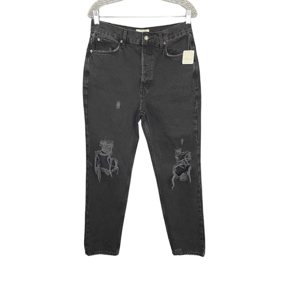 Free People The Lasso Jean Distressed Washed Black Straight Leg NWT - Picture 2 of 12